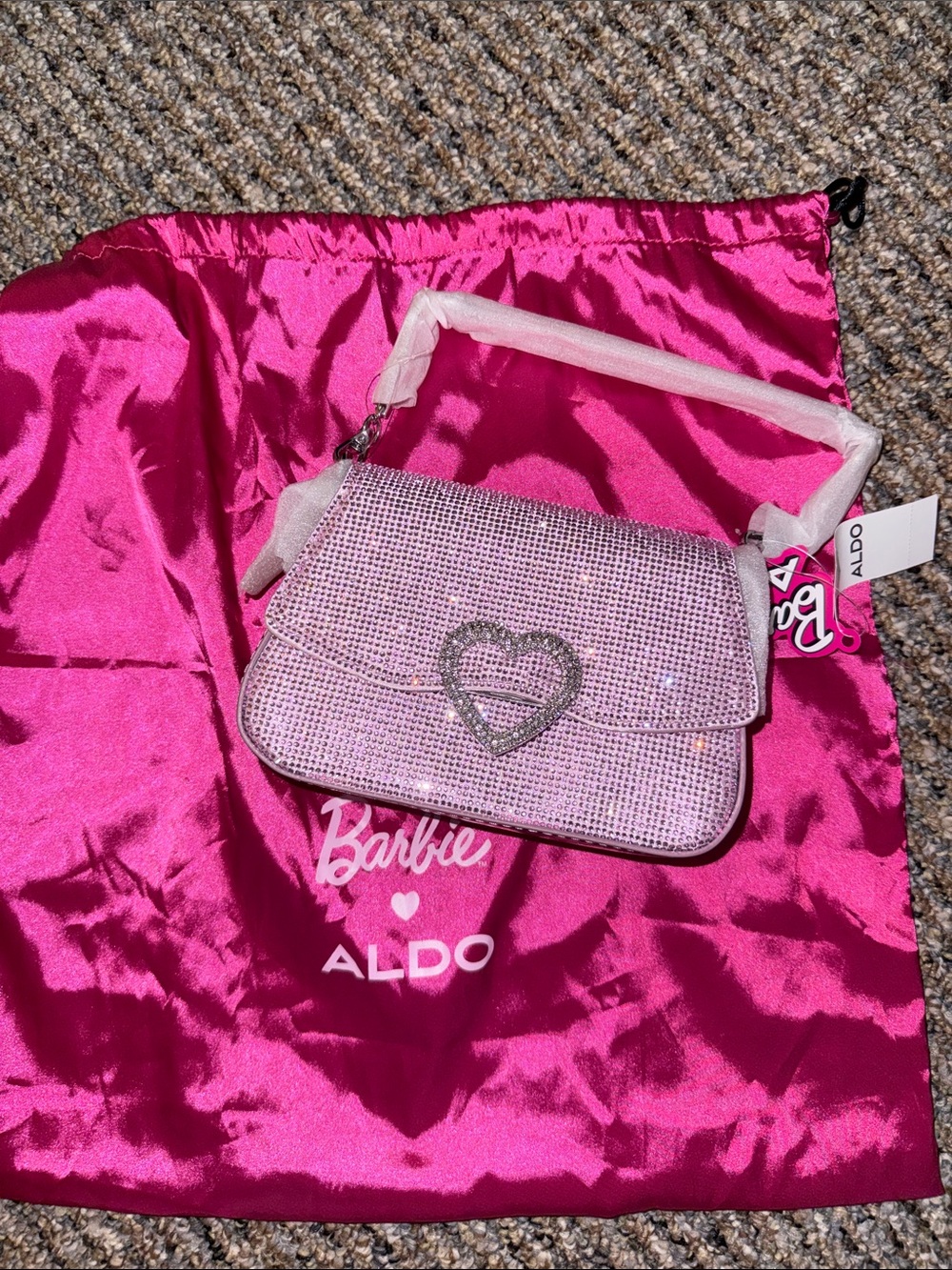Aldo Pink Rhinestone Heart Top-Handle Mini Bag